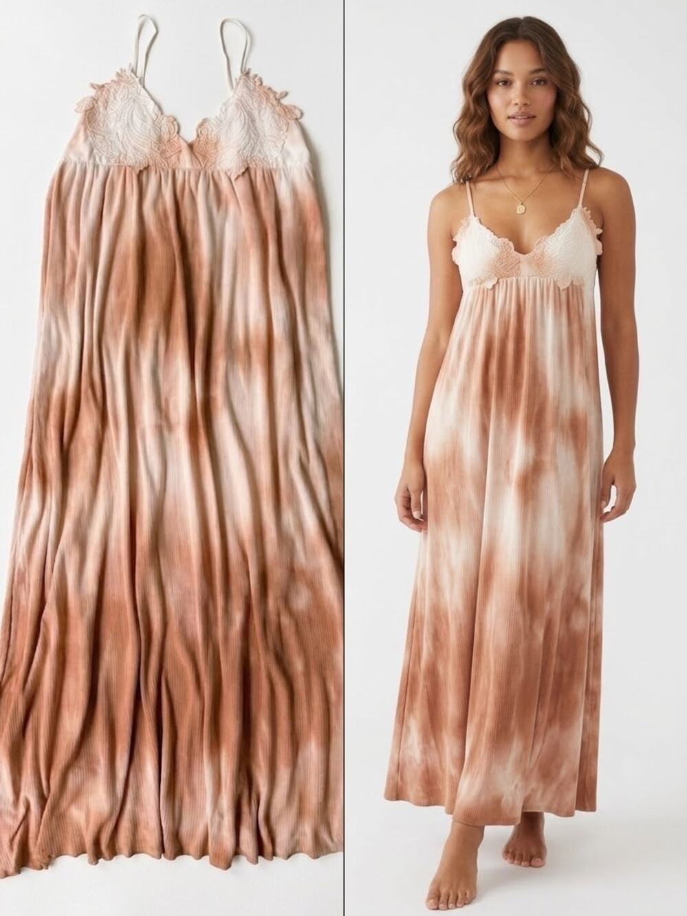 Zara Pink Tie Dye Embroidered Applique Knit Bodice Midi Maxi Dress Size Medium